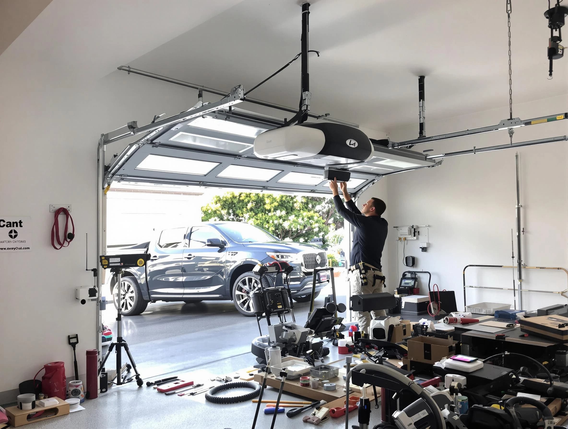 Rostraver Garage Door Repair specialist installing smart garage door opener system in Rostraver home