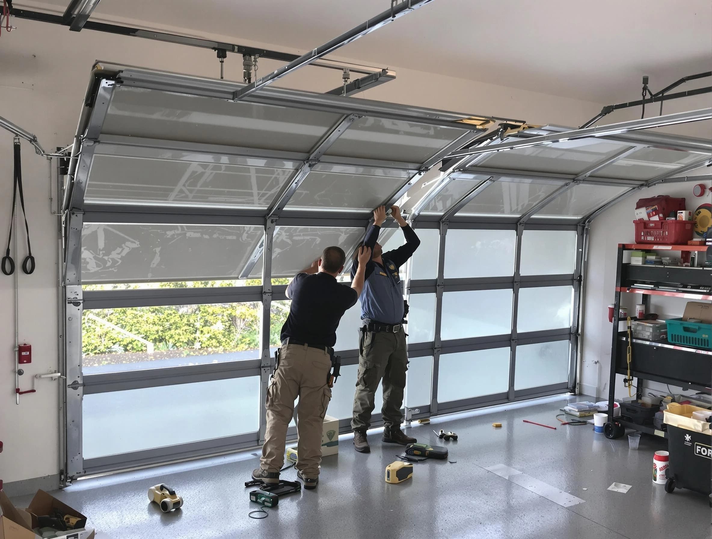 Rostraver Garage Door Repair expert performing precise panel replacement on Rostraver garage door