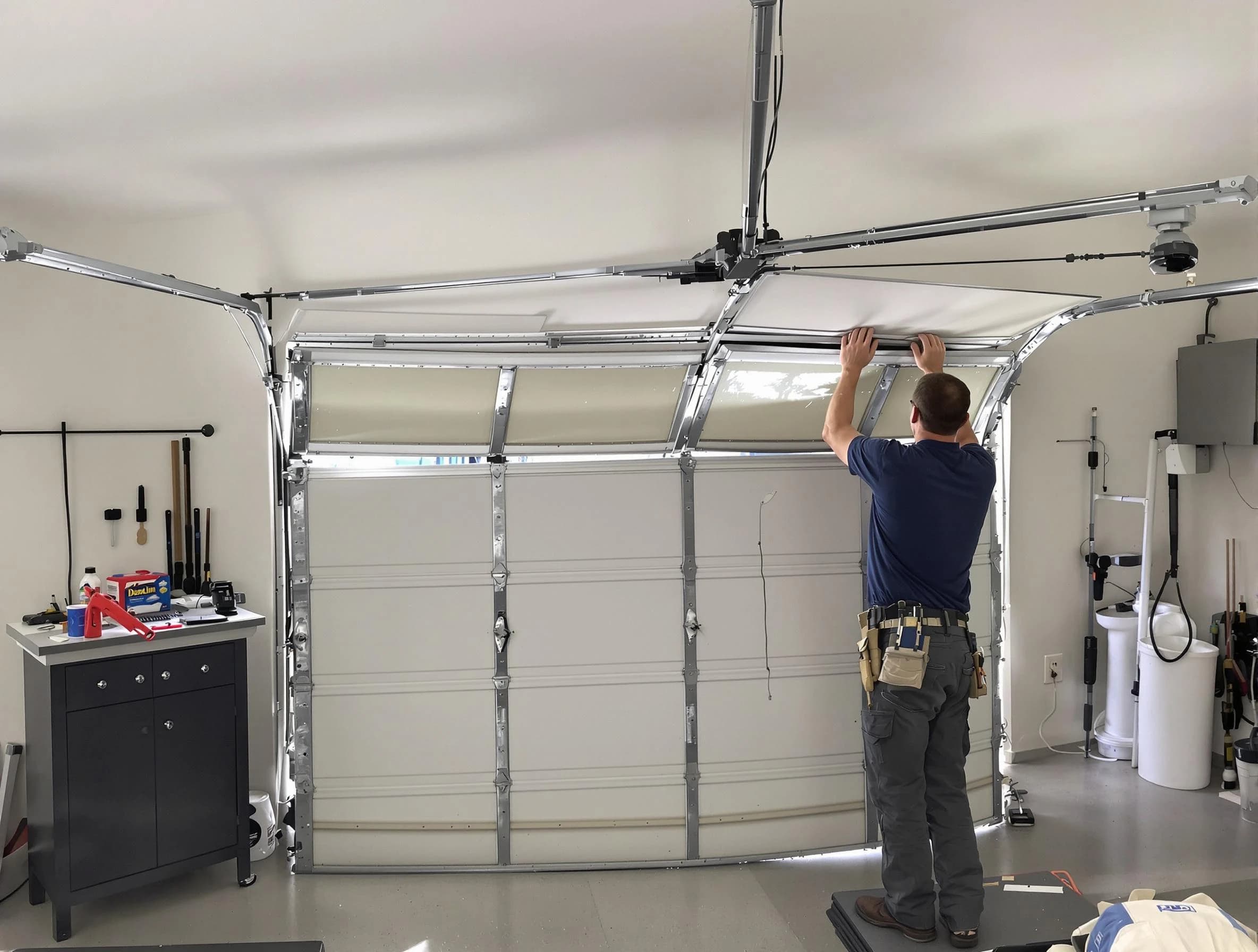Rostraver Garage Door Repair specialist performing precise section replacement on Rostraver garage door