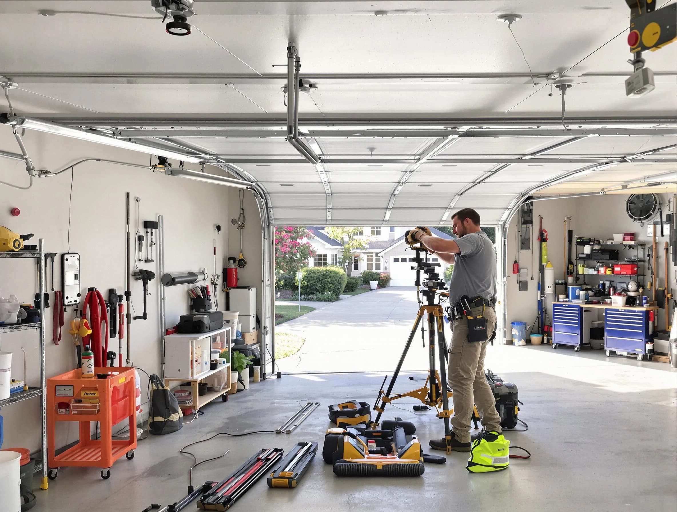 Rostraver Garage Door Repair specialist performing laser-guided track alignment in Rostraver