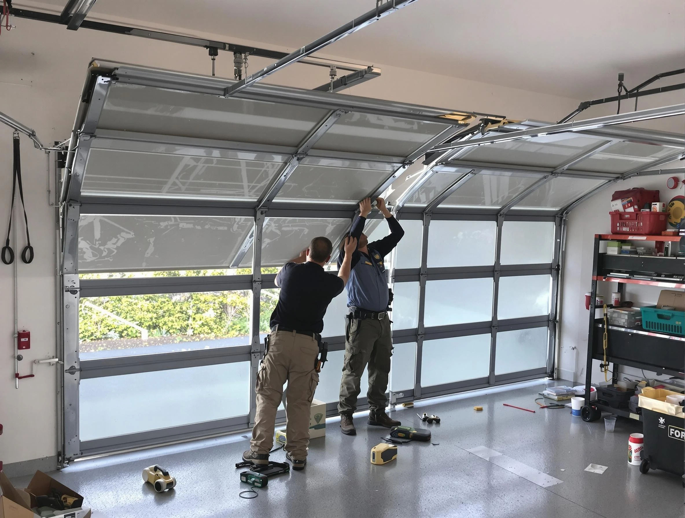 Rostraver Garage Door Repair expert performing precise panel replacement on Rostraver garage door