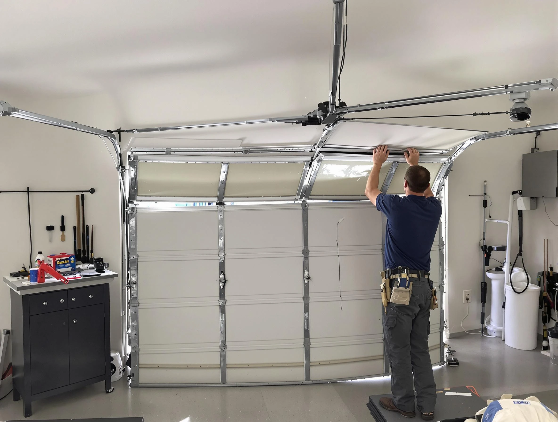 Rostraver Garage Door Repair specialist performing precise section replacement on Rostraver garage door